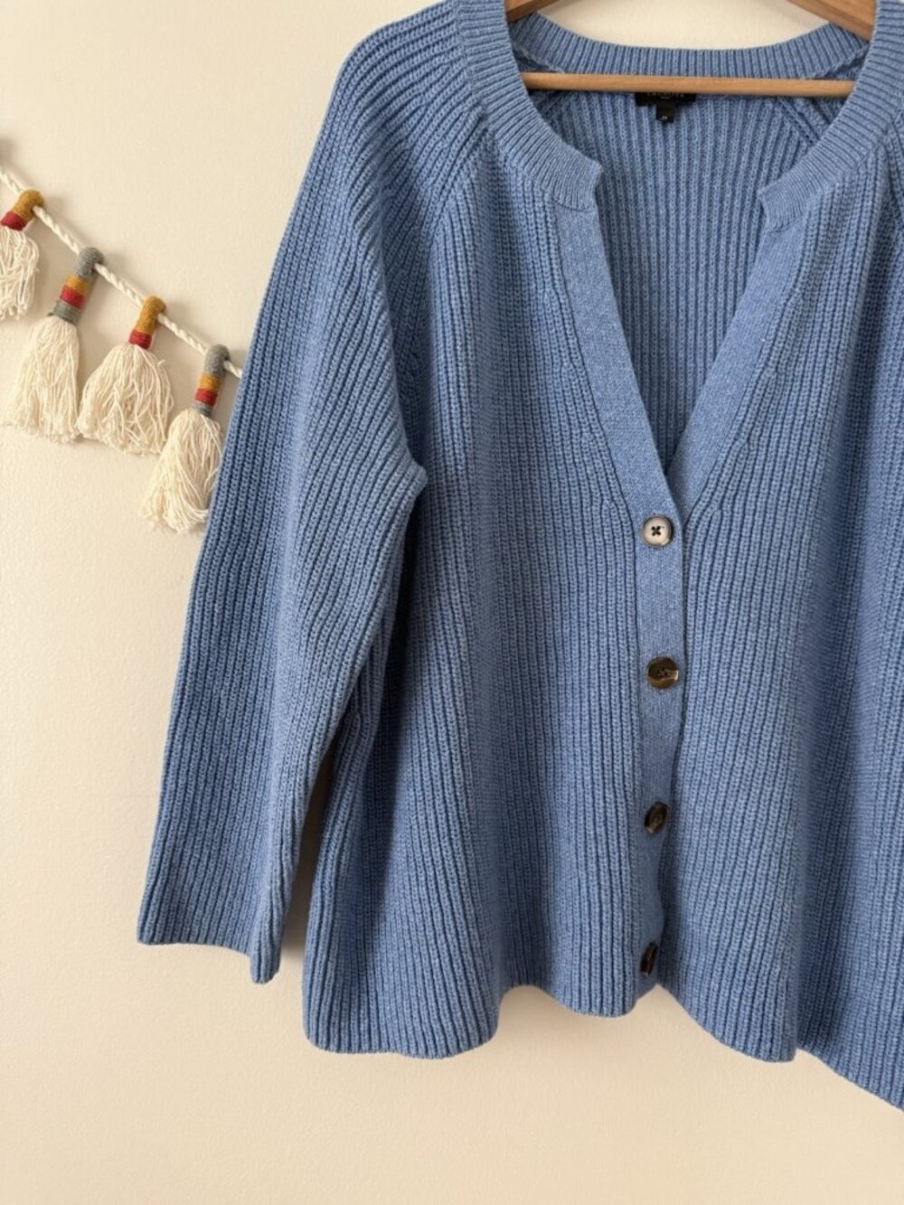 Talbots Blue 100% Cotton V-neck Ribbed Knit Cardigan Chunky Cottage Cozy 3x - Picture 3 of 8